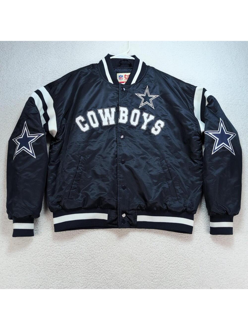 NFL Ultra Game Dallas Cowboys Satin Bomber Jacket Men's Medium Embroidered Logos